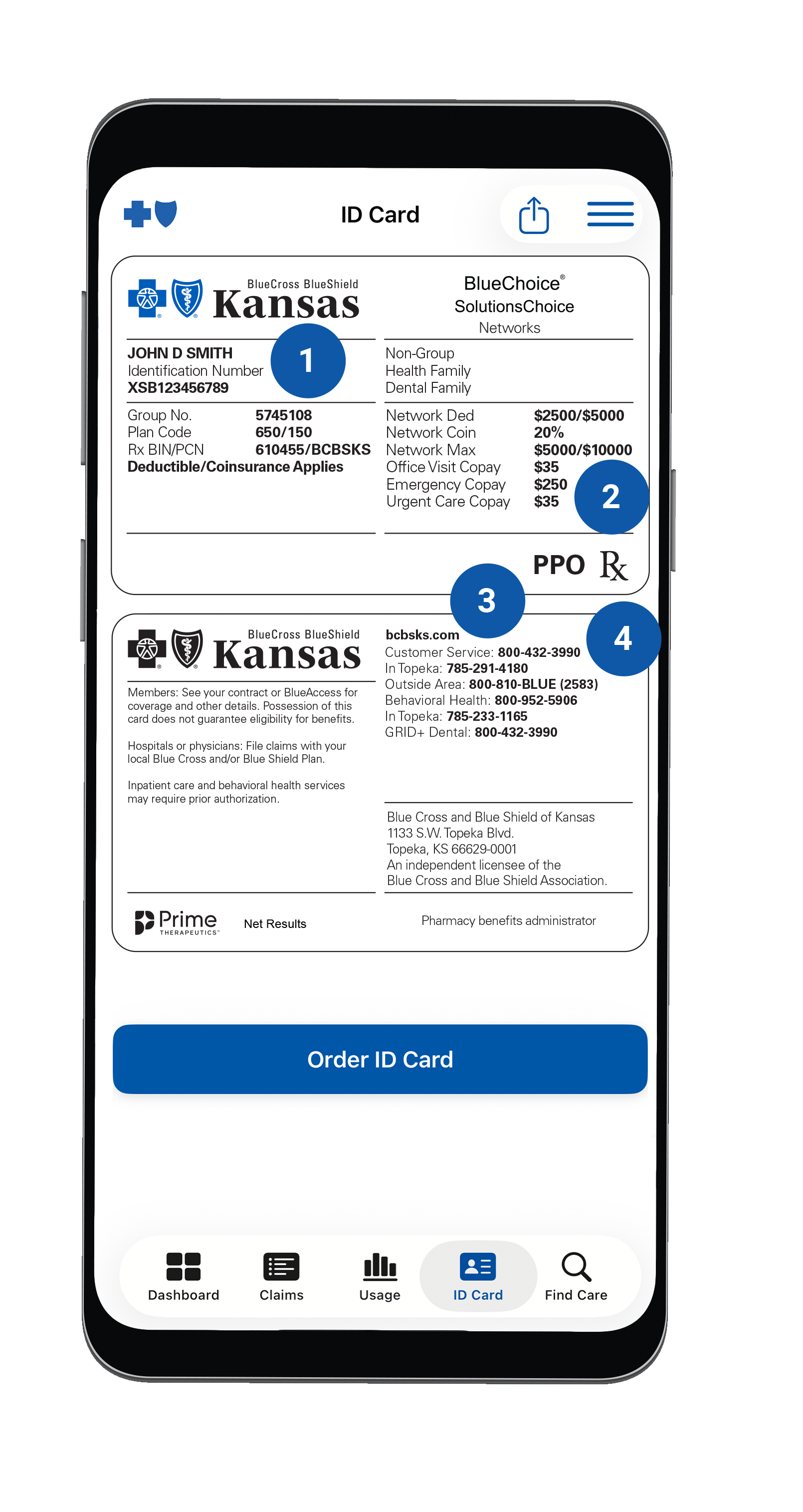 Blue Cross and Blue Shield of Kansas member ID card